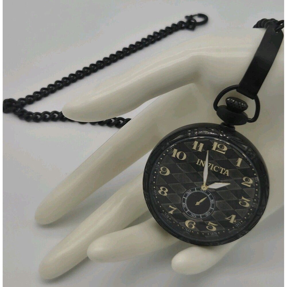 ​Invicta Vintage 34571 Pocket Watch All Black 50mm Quartz with Chain